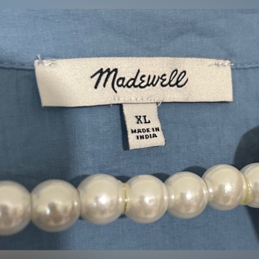 Madewell Tranquil Lake Blue Eyelet Button Front V-Neck Mini Dress SIZE XL - Picture 8 of 10